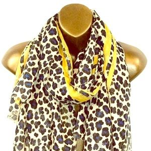 Leopard blue scarf with yellow stripe